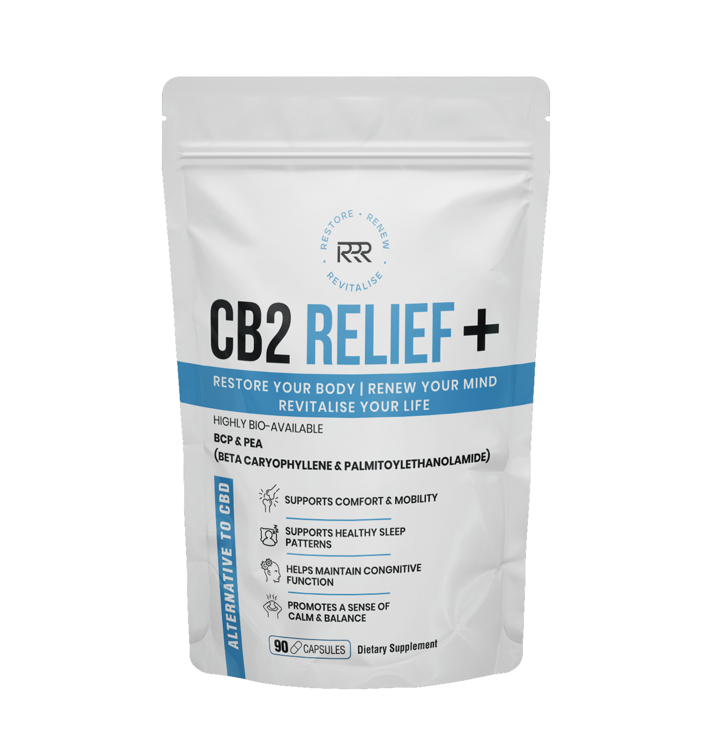 CB2 Relief+ Dietary Supplement - Front View