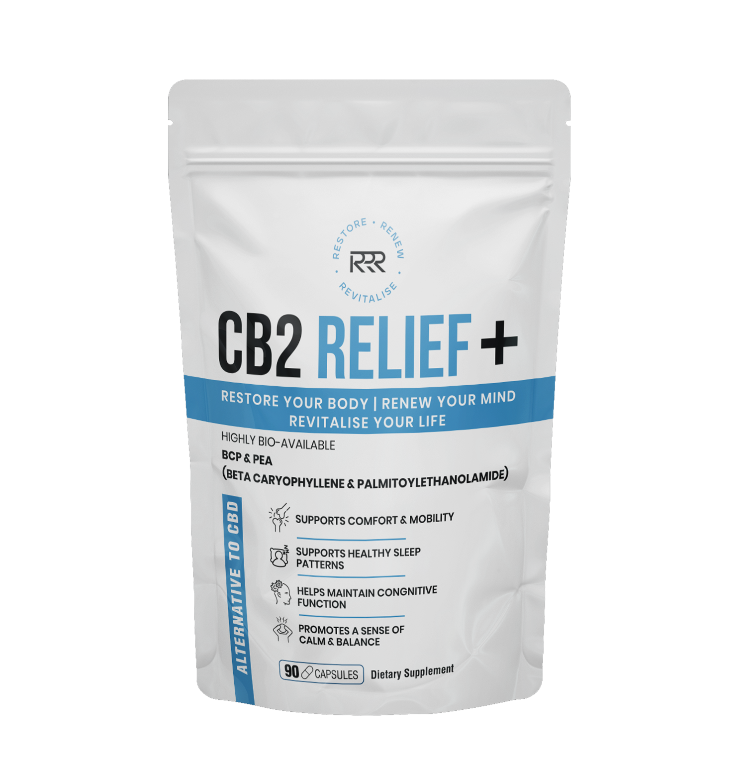 CB2 Relief+ Dietary Supplement - Front View